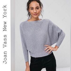 Joan Vass Light Gray Crew ribbed dolman sleeve Sweater